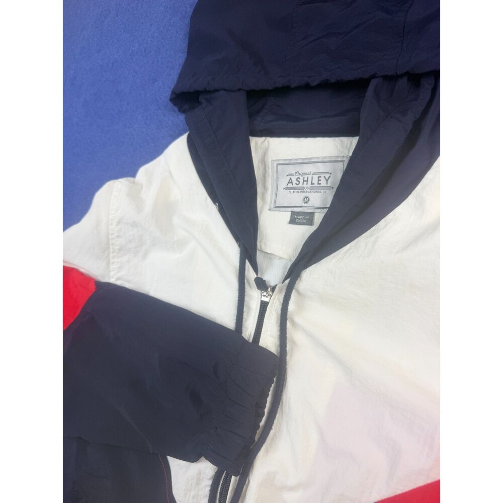 Original Ashley by 26 International Colorblock Windbreaker Navy White Red Medium